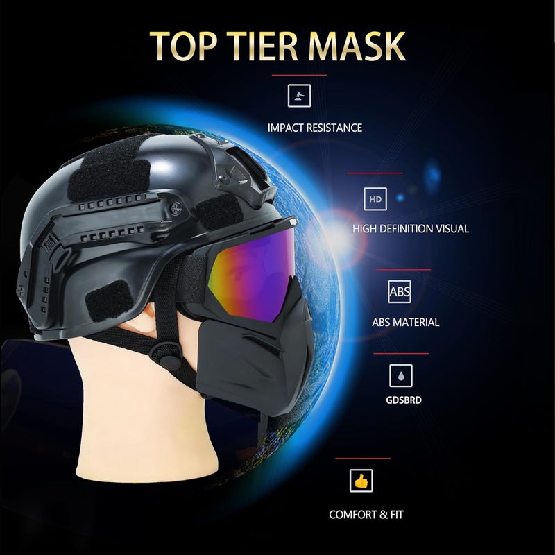 OQUQO Airsoft Tactical Helmet, Full Face Mask for Men, Paintball Helmet, NVG Mount and Side Rails, Adjustable Strap - Complete Tactical Gear for Cosplay and Movie Props - Image 4